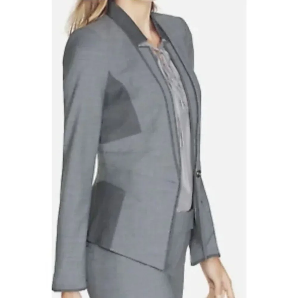 White House Black Market Women's Gray Wool Blend Contrast Panel Suit Jacket Sz 8 - Picture 2 of 14